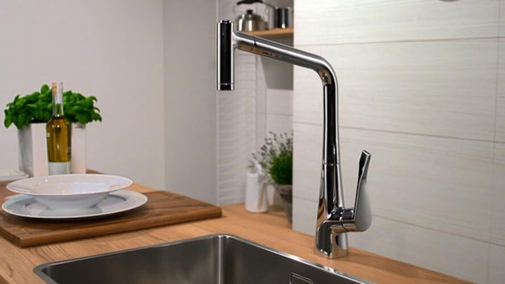 hansgrohe Metris Einhebel-Küchenarmatur, Komfort-Höhe 320mm mit ausziehbarer Brause und Schwenkausla