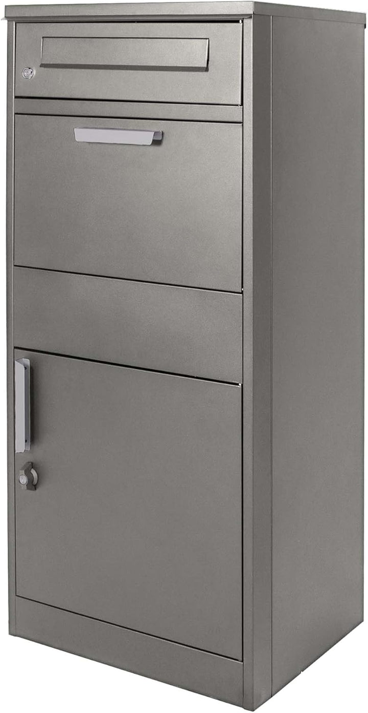 Wiltec Paketkasten grau 500 x 370 x 1120 mm, Paketbox Zuhause, Private Paketannahme passend für Pake