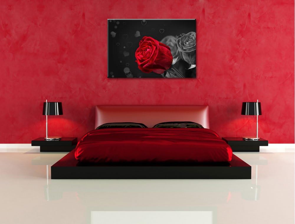 rote Rosen zum Valentinstag schwarz/weiss Format: 100x70 auf Leinwand, XXL riesige Bilder fertig ger