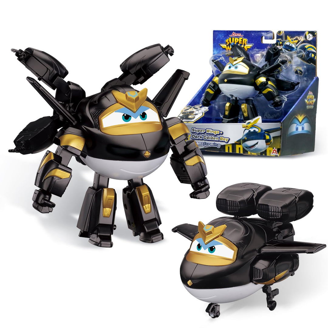 Super Wings Verwandelbares Spielzeug, 5'' Dark Golden Boy Flugzeugfigur, 2-in-1-Verwandlung für Jung
