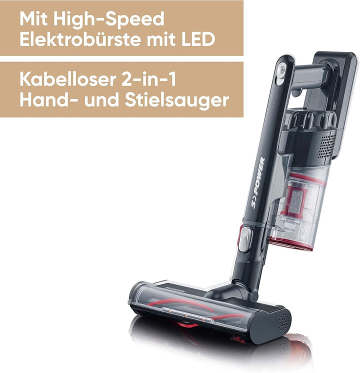 SEVERIN 2-in-1 Stiel- und Handstaubsauger, Akku Staubsauger mit bis zu 40 Min. Laufzeit, kabelloser
