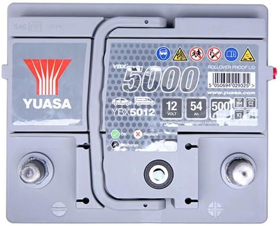 Yuasa YBX5012 Hochleistungs-Akku, 12 V, 54 Ah, 500 A, silberfarben