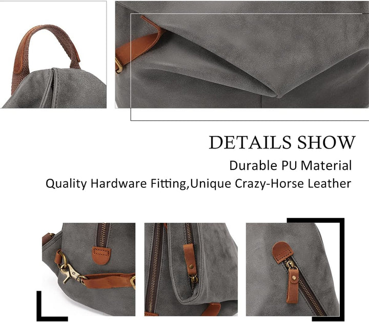 Retro Segeltuch Rucksack PU Vintage Rucksäcke PU Leder Daypack Reisetasche Schulterrucksack für Herr