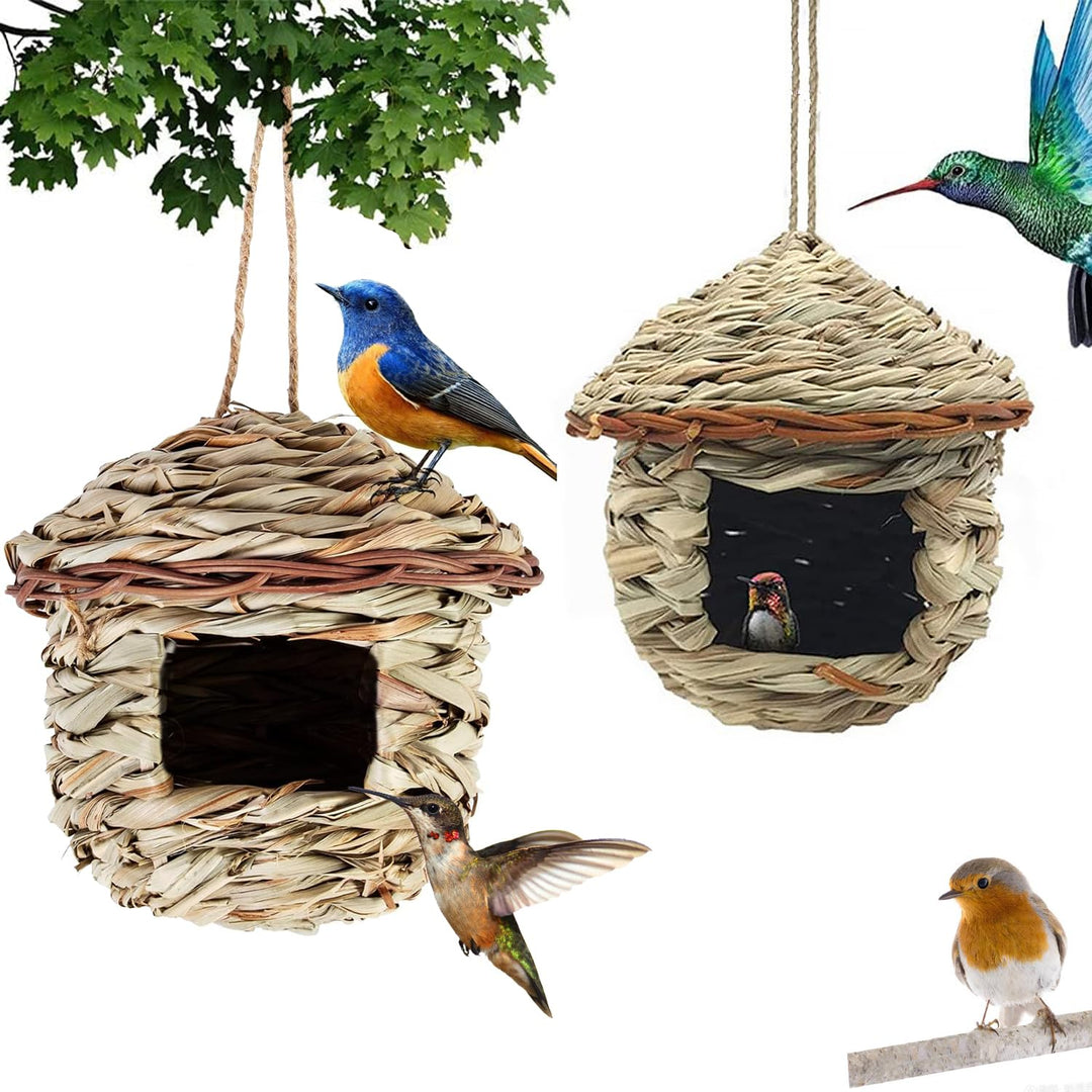 Vogelnest Gras, 2 Stück Gras Bird Nest, Vogelhäus, Handgewebte Vogelhäuser, Vogelhäus zum Aufhängen