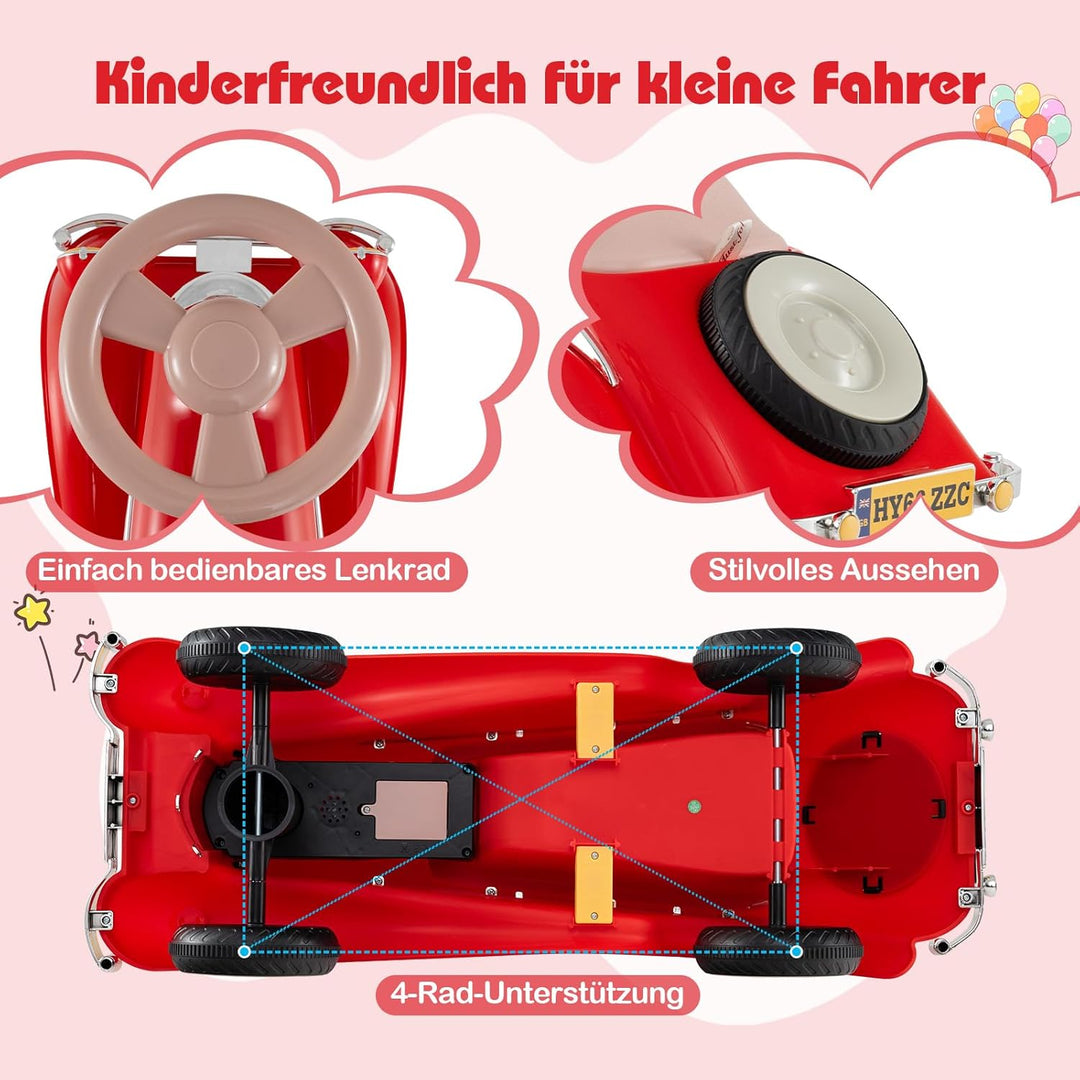 COSTWAY Rutschauto, klassisches Rutschfahrzeug mit Lenkrad & Hupe & LED-Scheinwerfer, Kinderfahrzeug