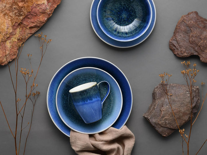 CreaTable, 25862, Serie Caldera Blau, Geschirrset, Kombiservice 8 teilig, Blau