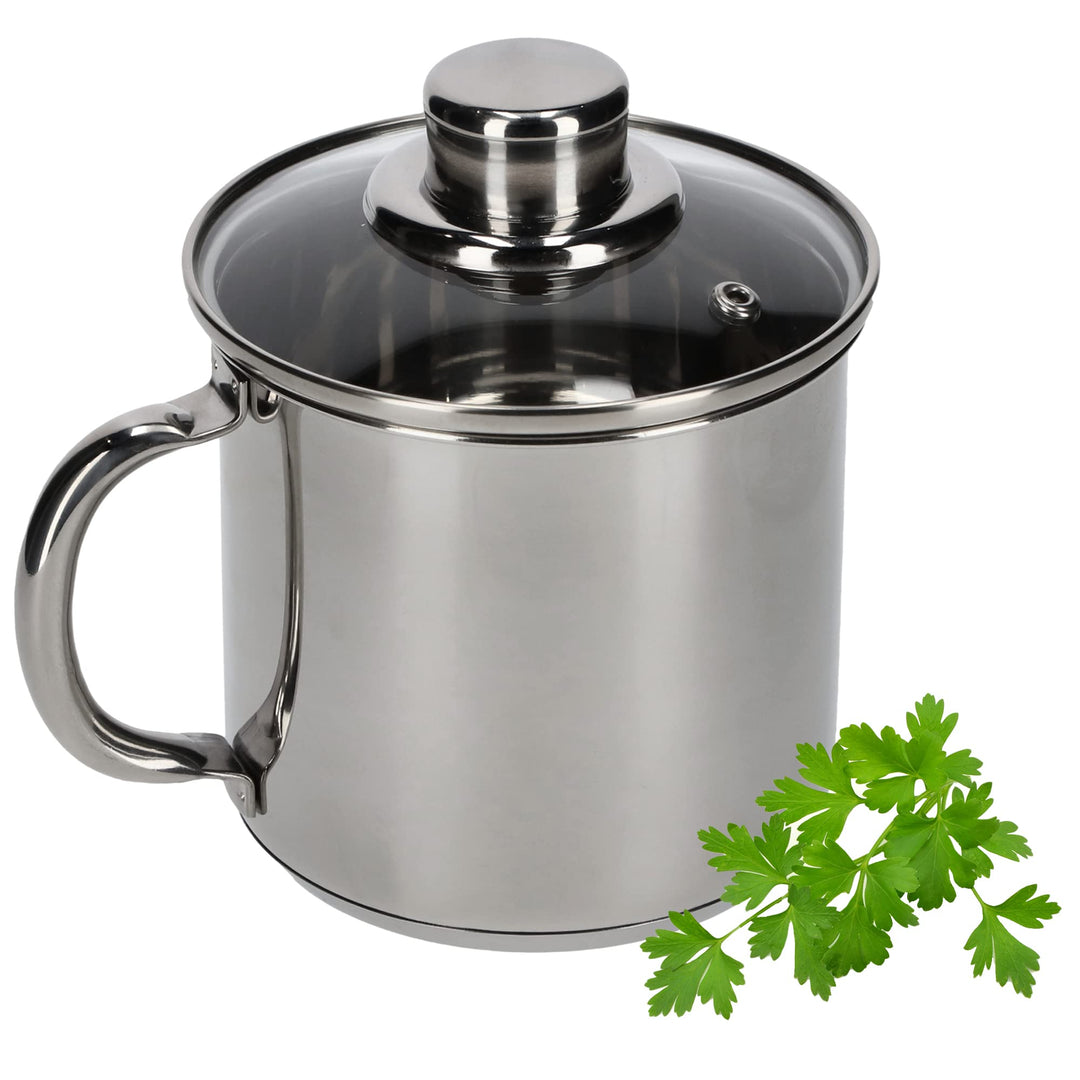 KADAX Edelstahltopf mit Glasdeckel, 1,2L Kochtopf Induktion mit Griff, Milchtopf, Deckel mit Dampflo
