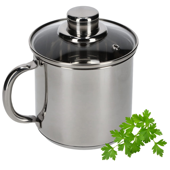 KADAX Edelstahltopf mit Glasdeckel, 1,2L Kochtopf Induktion mit Griff, Milchtopf, Deckel mit Dampflo
