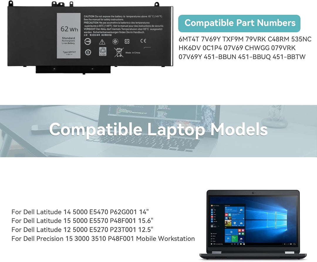 K KYUER 62WH 6MT4T Laptop Akku für Dell Latitude E5470 E5570 E5270 Precision 15 3510 Mobile Workstat