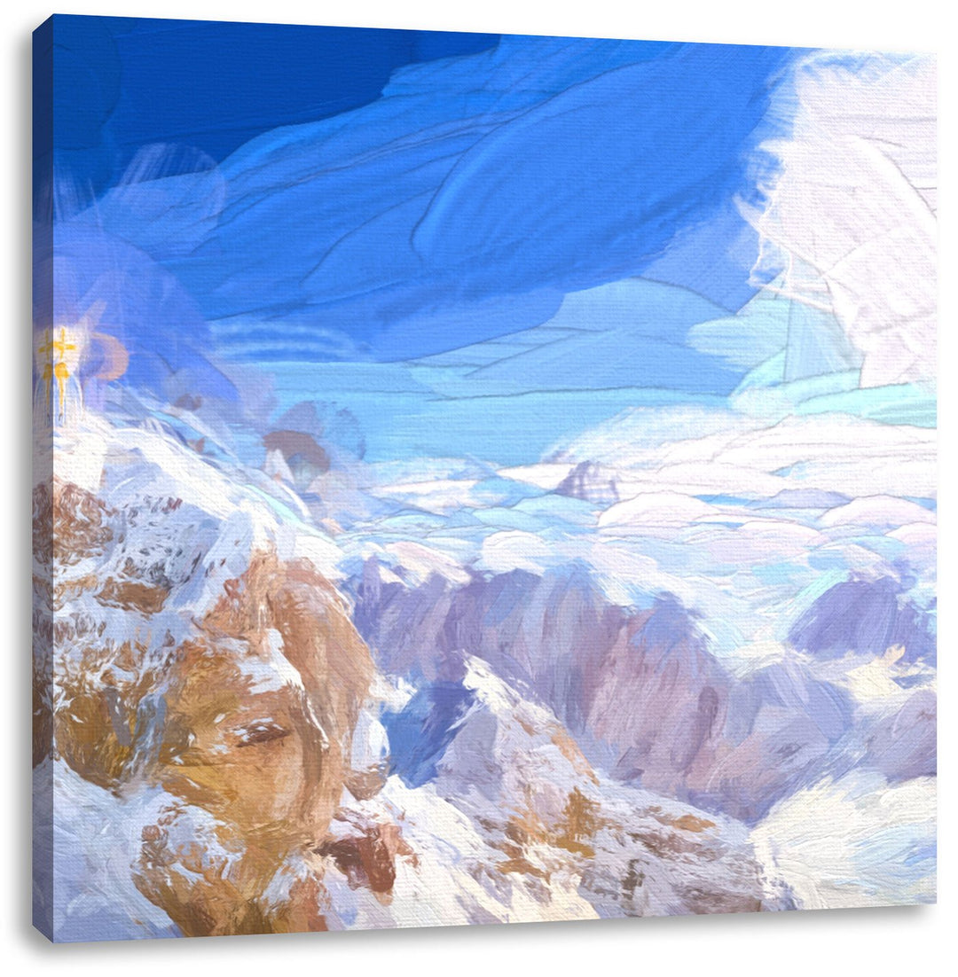 Pixxprint Zugspitze im Sonnenlicht als Leinwandbild Quadratisch/Grösse: 70x70 / Wandbild/Kunstdruck/