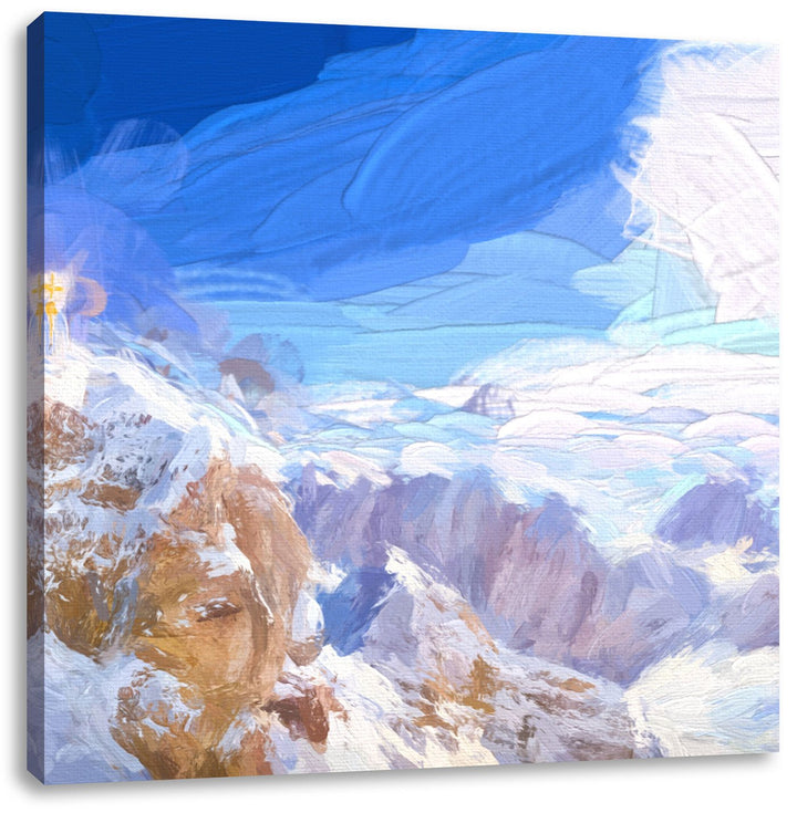 Pixxprint Zugspitze im Sonnenlicht als Leinwandbild Quadratisch/Grösse: 70x70 / Wandbild/Kunstdruck/