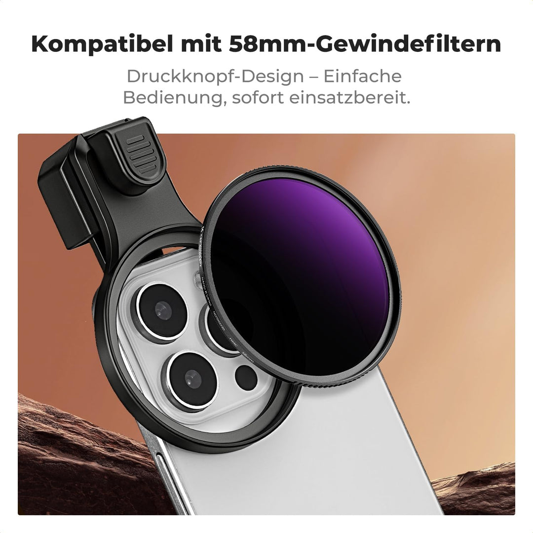K&amp;F CONCEPT ND100000 Sonnenfinsternis Handyfilter 58mm mit Universalclip | ISO 12312-2 zertifiziert
