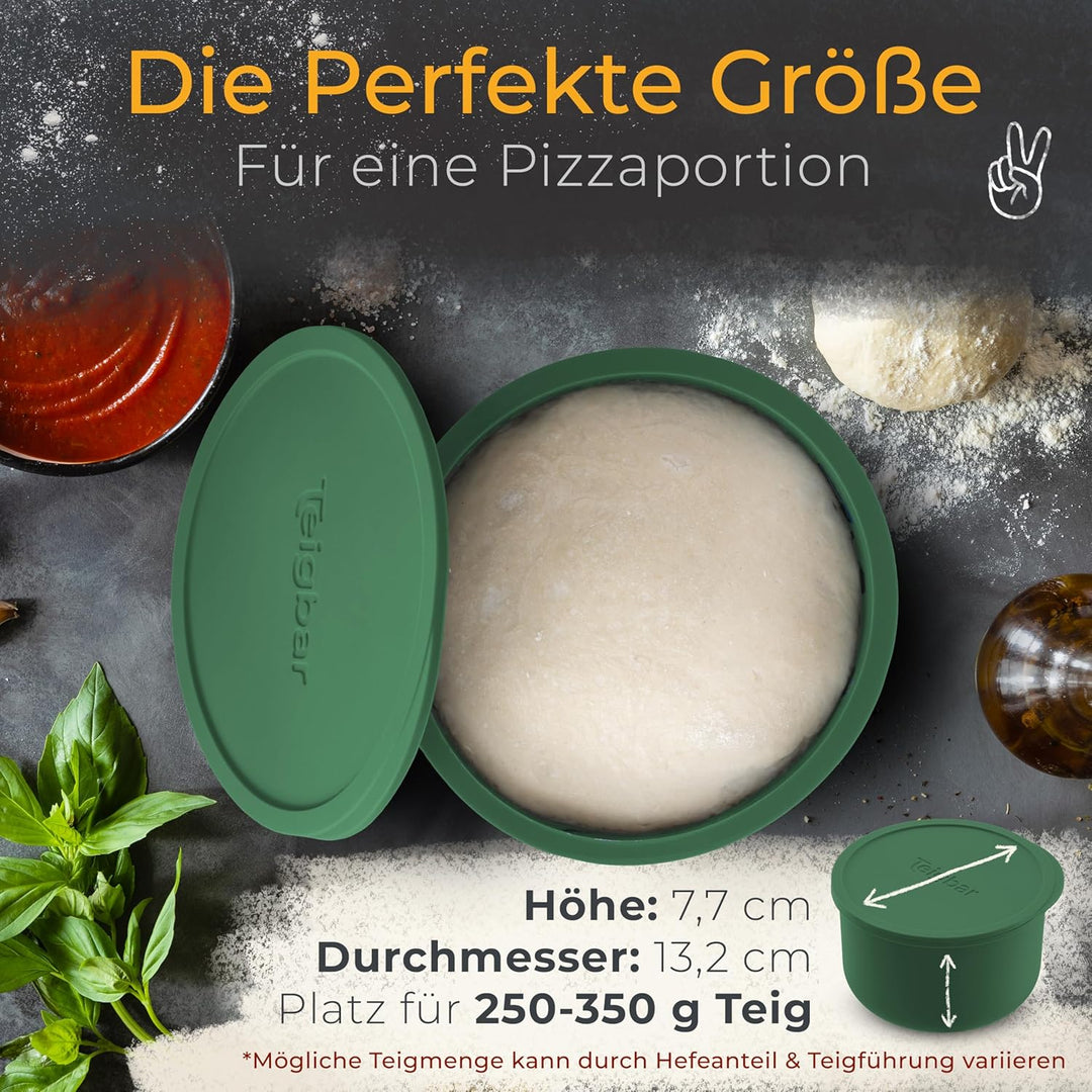 Teigbar« Pizzaballenbox mit Deckel, 4er Set - platzsparende Teigbox aus löse-leichtem Silikon - bis