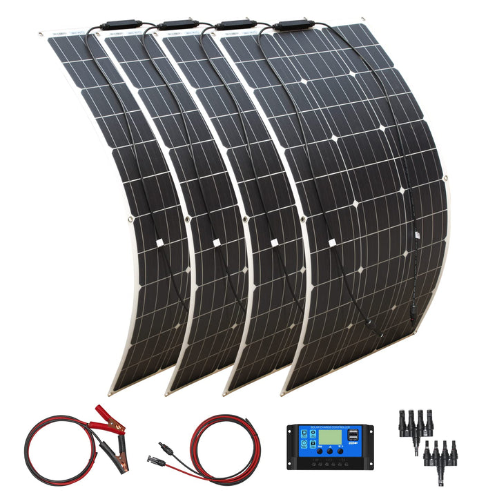 400W Solarpanel Kit 4 * 100W 18V Flexibles Solarpanel Photovoltaik Monokristallmodul 40A Solarregler