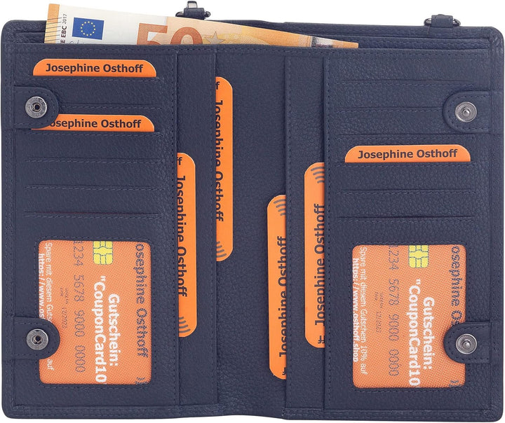 Josephine Osthoff Handy Umhängetasche mit Geldbörse, handgemacht aus 100% Echtleder, Clutch für Dame