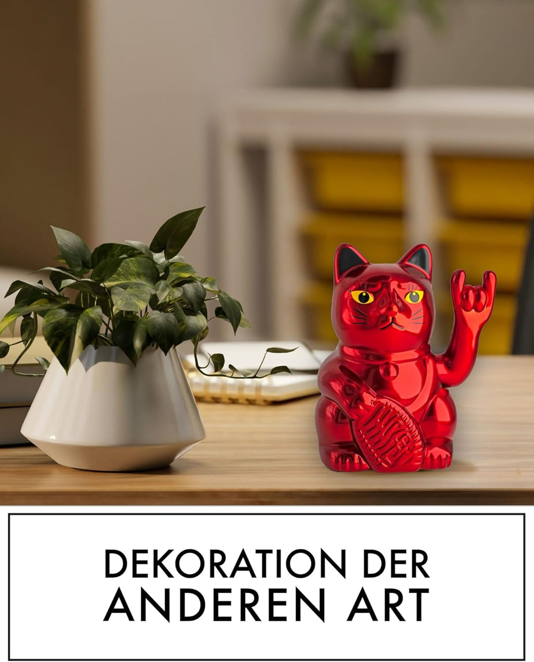 ANGRY CAT Mini Winkekatze Lucky CAT - SOLAR betriebe lustige winkende Rock-Katze mit Heavy-Metal-Zei