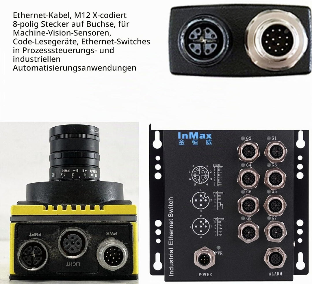 HangTon M12 Ethernet 8 Pin X-Code RJ45 CAT-7e GigE Kabel für Basler Cognex Industriekamera Sensor Co