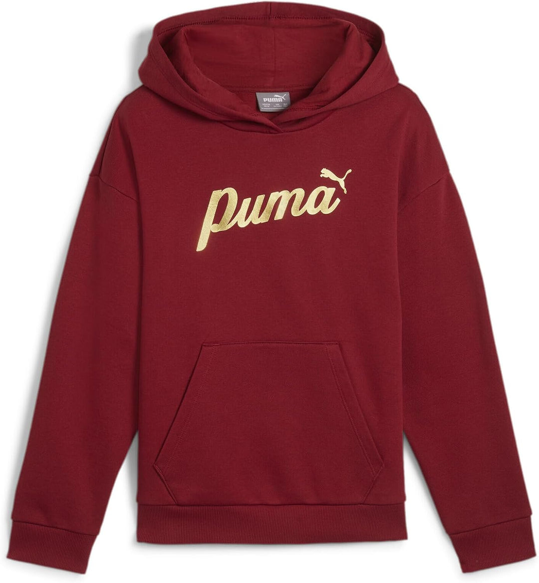 PUMA Mädchen ESS+ Script Metallic Hoodie FL G Schweiss 140 Intensive Rotgoldfolie, 140 Intensive Rot