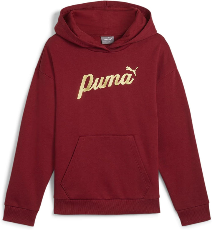 PUMA Mädchen ESS+ Script Metallic Hoodie FL G Schweiss 140 Intensive Rotgoldfolie, 140 Intensive Rot