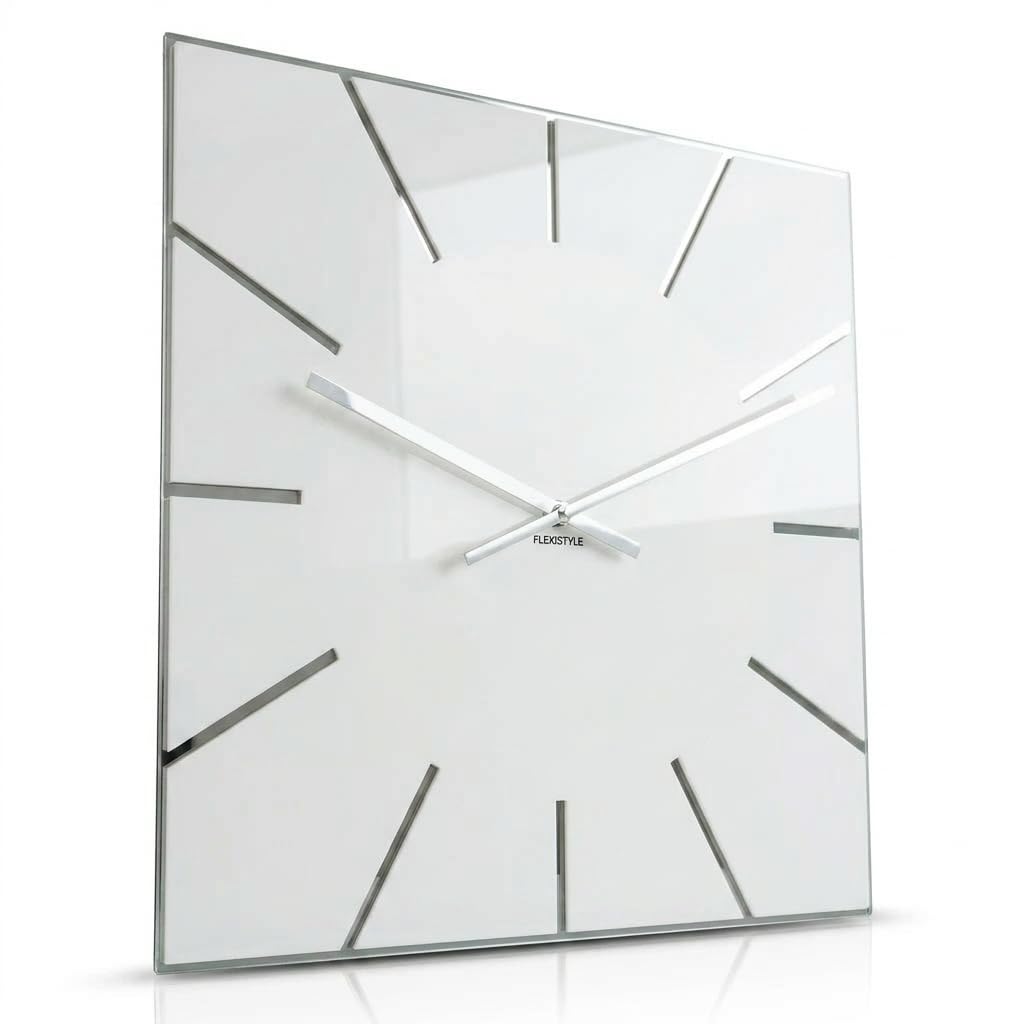 FLEXISTYLE Moderne grosse Wanduhr Exact 50cm, Acrylglas und Acrylspiegel, Stille, Wohnzimmer, Schlaf
