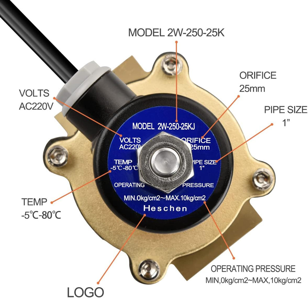 Heschen Elektrisches Magnetventil aus Messing, 2W-250-25KJ, PT1'', AC220V, Direktes Handeln für Wass