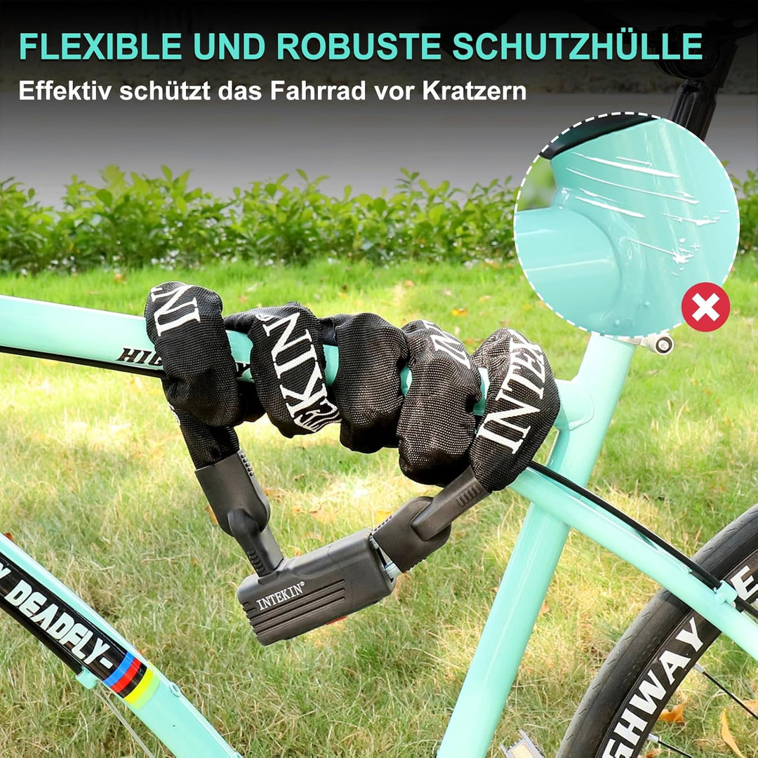 INTEKIN Kettenschloss 150cm lang, Motorrad-/ Fahrradschloss aus 8mm gehärteter Stahlkette, Hoch Sich