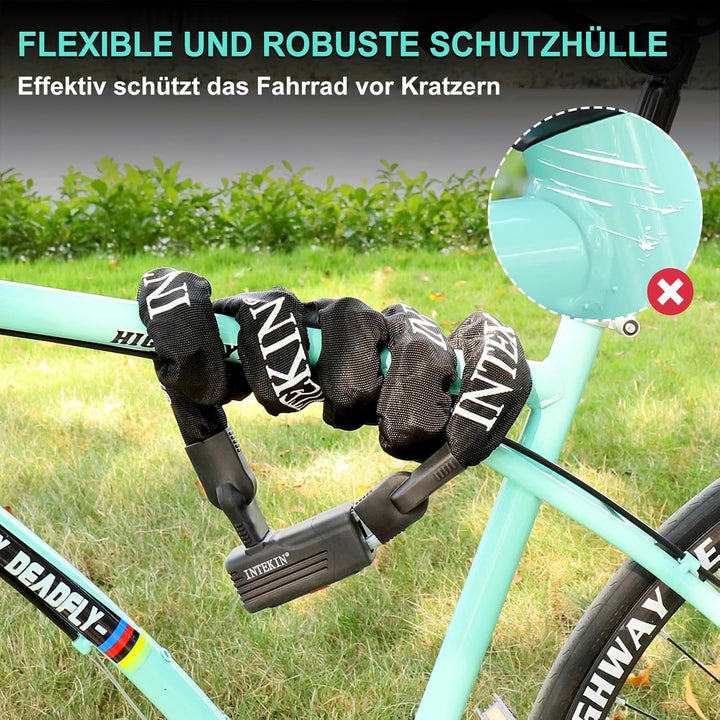 INTEKIN Kettenschloss 150cm lang, Motorrad-/ Fahrradschloss aus 8mm gehärteter Stahlkette, Hoch Sich