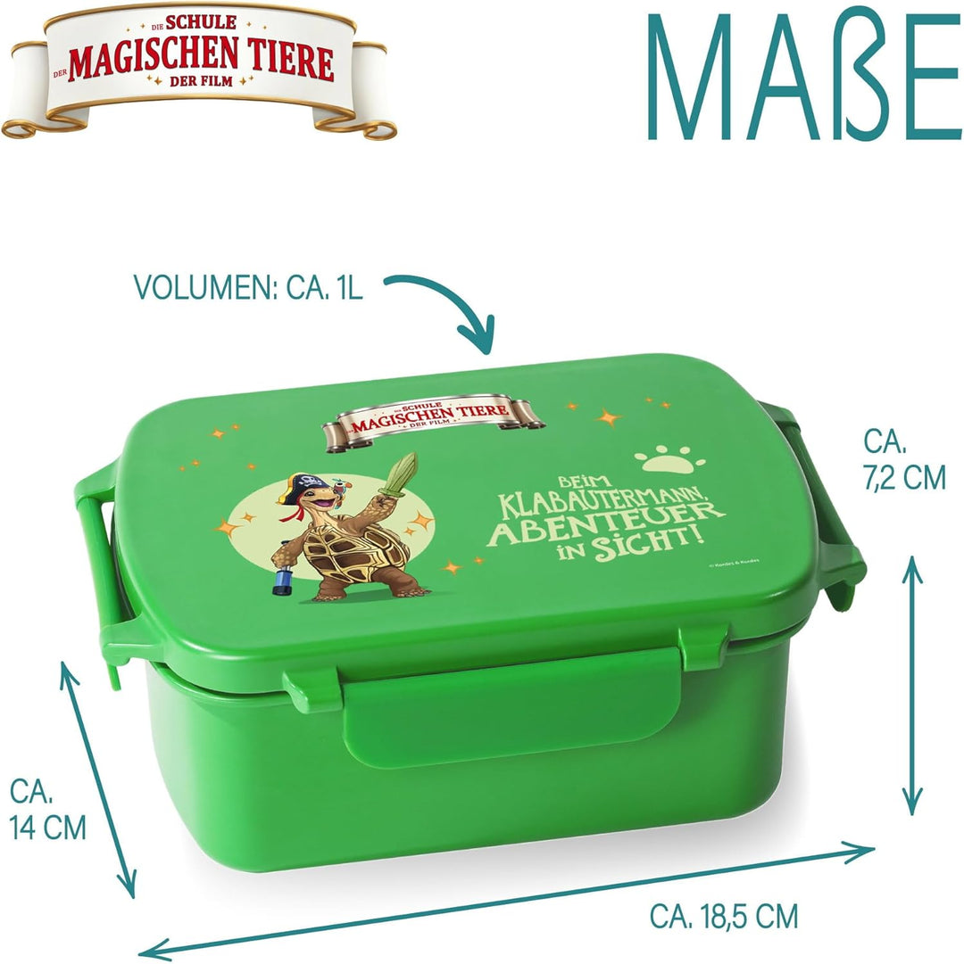 AWAVE Die Schule der Magischen Tiere Brotdose Kinder mit Fächern rPET Grün Henrietta Snackbox 1 L mi
