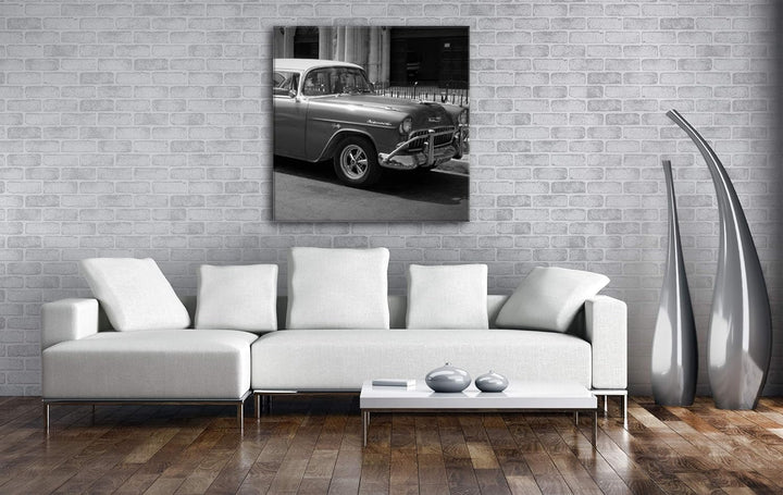 deyoli glänzender Blauer Oldtimer Format: 70x70 Effekt: Schwarz&Weiss als Leinwandbild, Motiv fertig