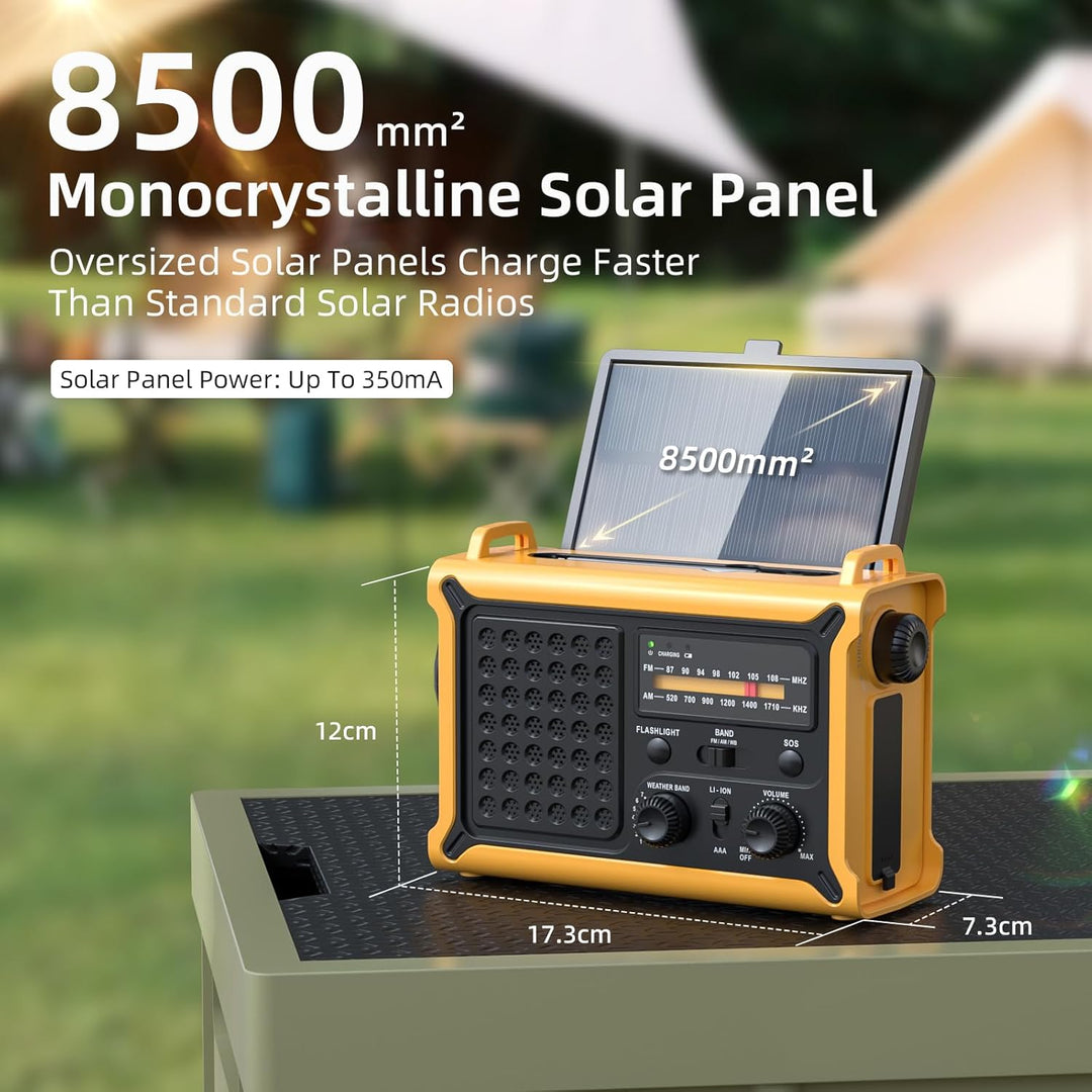 Solar Kurbelradio mit 12000mAh Akku Wiederaufladbare, Extra Grosse Solarpanel, AM/FM Notfallradio mi