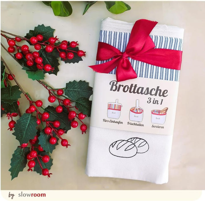 slowroom Brotbeutel zur Brotaufbewahrung und Frischhalten 3 in 1 - Brotkorb Stoff - Brottasche aus B