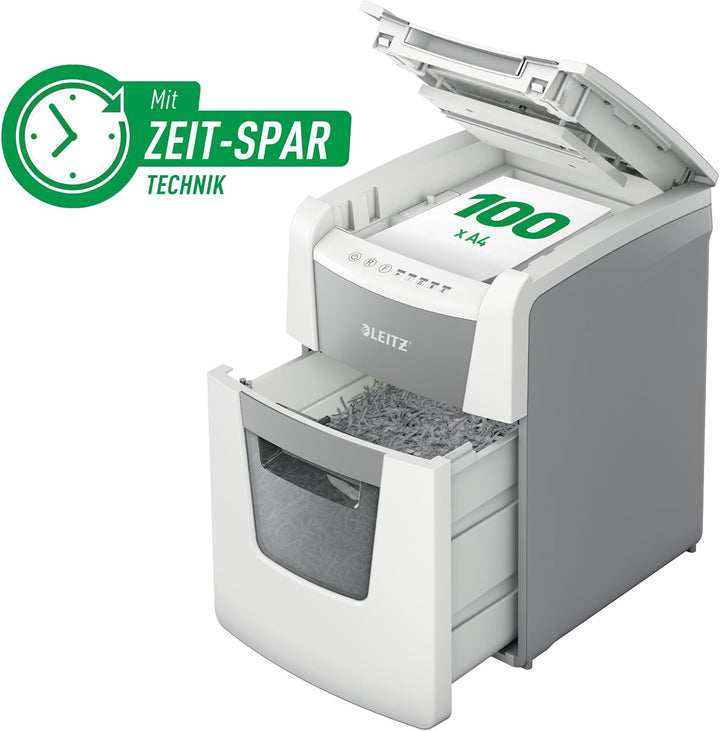 Leitz IQ Autofeed Small Office Partikelschnitt Automatischer Aktenvernichter P4, 100 Blatt, 34l-Abfa