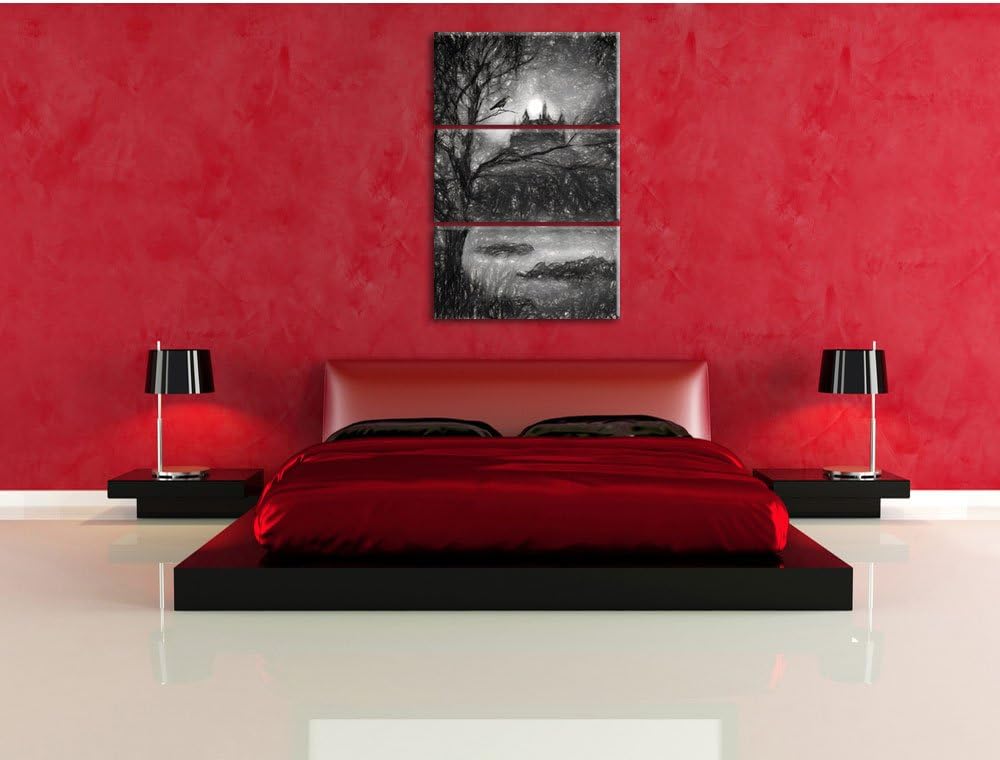 Pixxprint düstere Burg als Leinwandbild/Grösse: 3 Teilig (120x80) cm/Wandbild/Kunstdruck/fertig besp