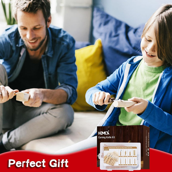 HOMCA Holz Schnitzwerkzeug Set, 23 in 1 Schnitzset mit 7 Schnitzmesser für Kinder&Erwachsene, Holzwe
