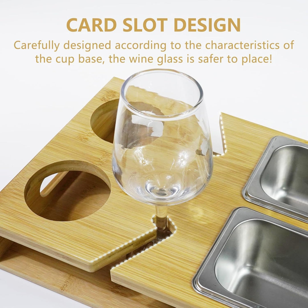Couch Bar Holz, Couchbar Snackbox Weinglashalter, Rechteckig, Couch Butler mit Edelstahl-Snackschale