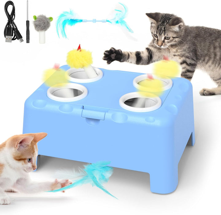 IOKHEIRA Interaktives Katzenspielzeug, 2-in-1 Automatisches Katzenspielzeug, 4-Loch-Mäuse-Schlag-ein