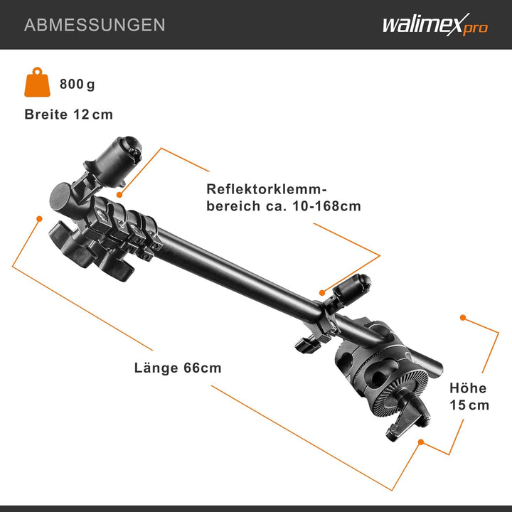 Walimex Reflektorhalter, 10-168 cm (2-fach Rohrklemme) Single, Single