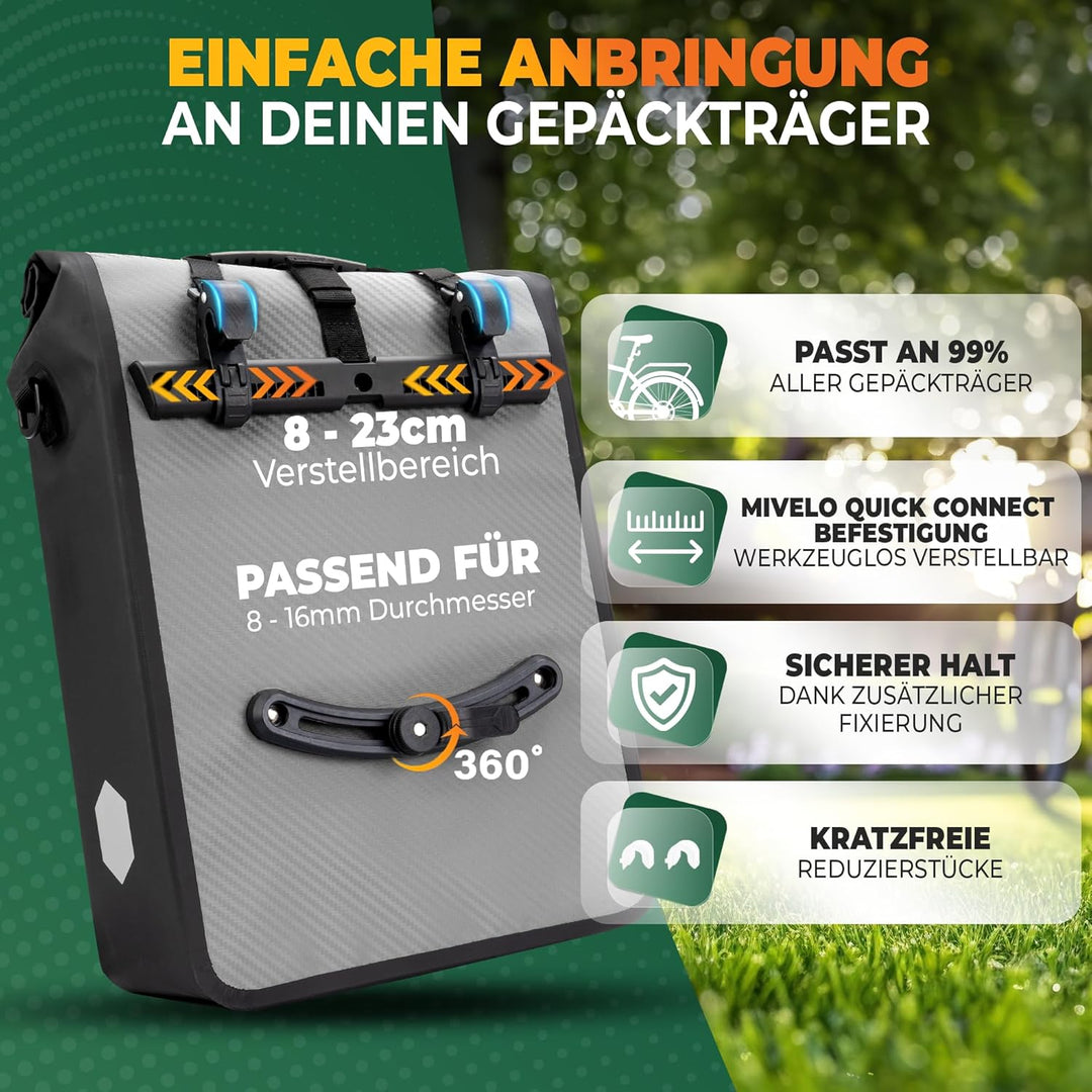MIVELO 2in1 Fahrradtasche für Gepäckträger Gepäckträgertasche 100% wasserdicht Fahrrad Tasche für Ge