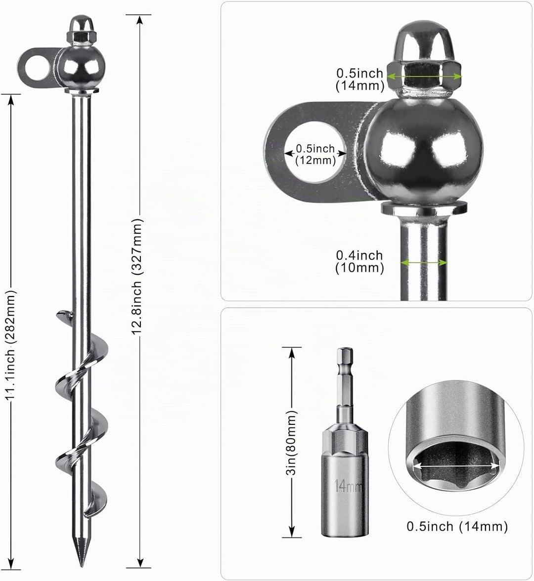 30,5 cm Bodenanker, 4 Stück robuste Zeltheringe, wiederverwendbar mit Bohrer, für Campingzelte, Tram