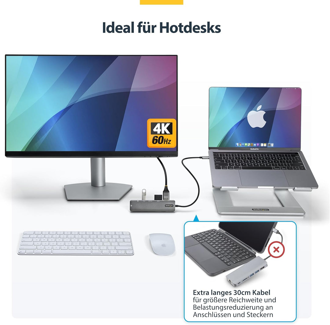 StarTech.com USB-C Multiport Adapter - USB-C auf 4K 60Hz HDMI 2.0, 100W Power Delivery Pass-Through,