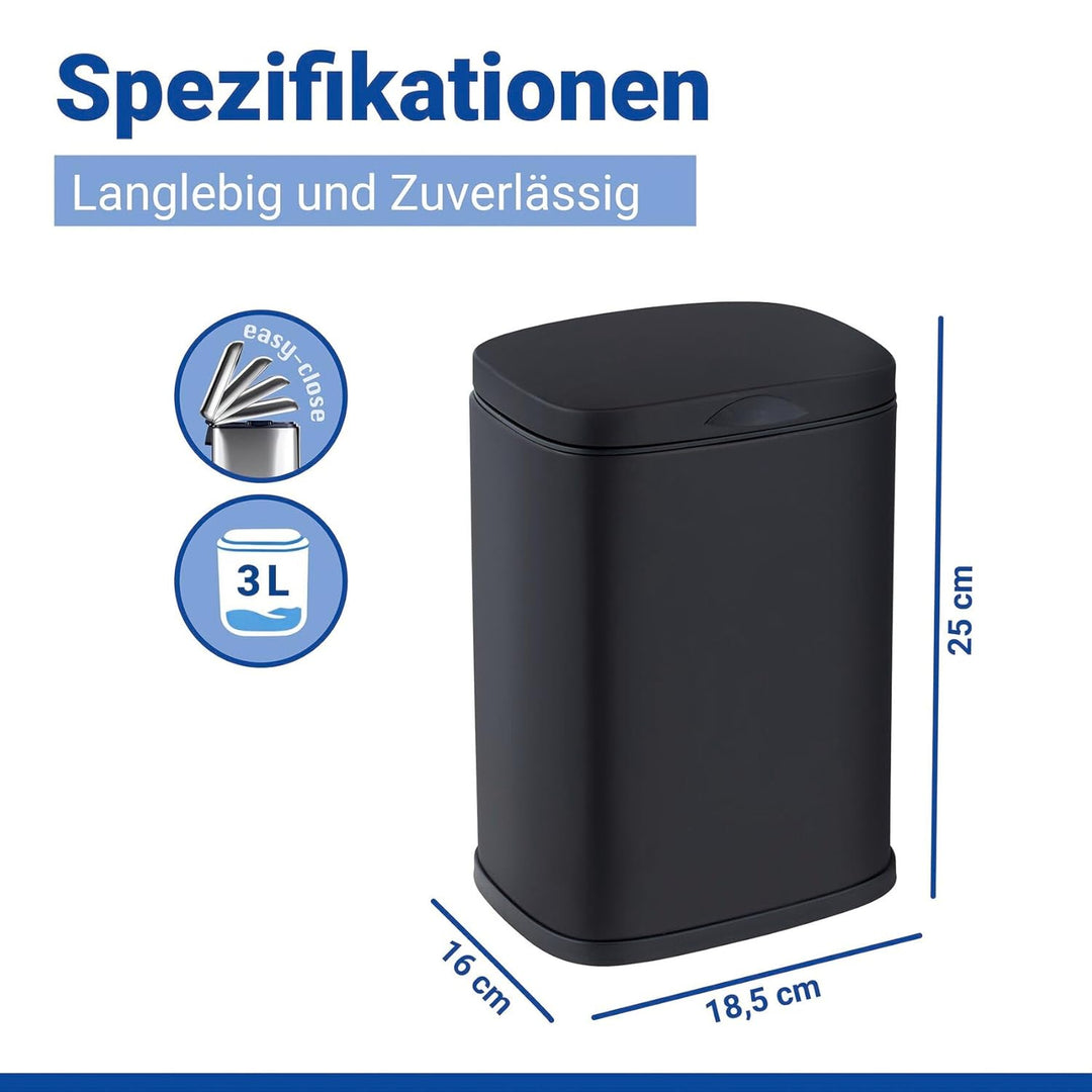 WENKO Wand-Kosmetikeimer Mod. Sare 3 Liter, Mülleimer mit Deckel und Easy-Close Absenkautomatik, Bad