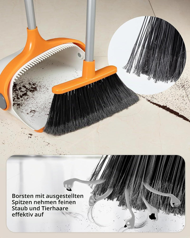 MR.SIGA Besen und Kehrschaufel Set mit langem Stiel, Standbesen mit Kehrschaufel Combo für die Reini