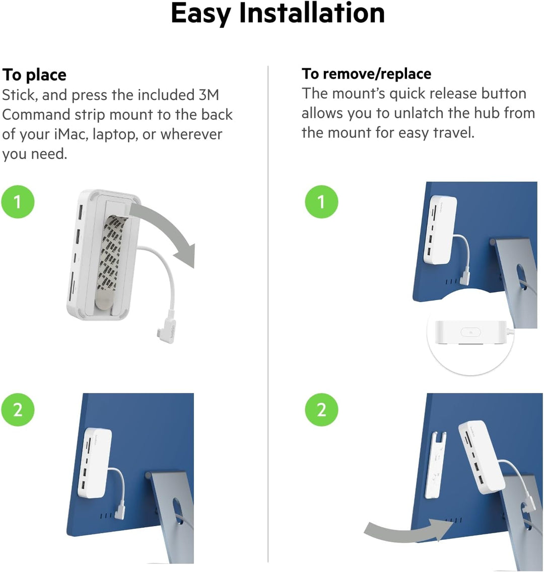 Belkin 6-in-1-USB-C-Hub, rückseitig montierbare Dockingstation für iMac 24″ mit SD-/microSD-Kartenle
