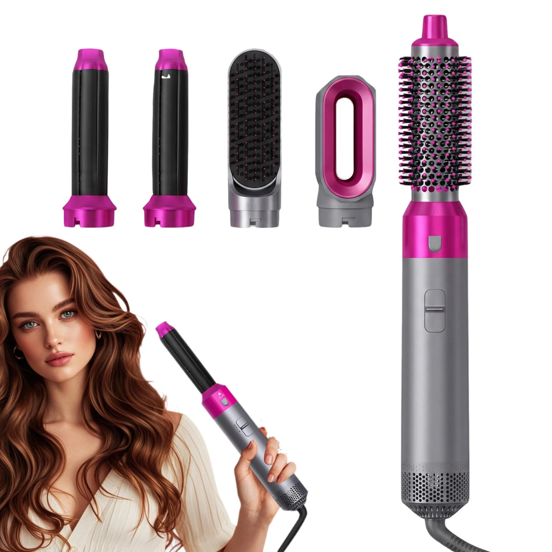 5 in 1 Hairstyler Set - Air Styler set mit 1000W Warmluftbürste mit Föhn, Lockenstab, Glättbürste –