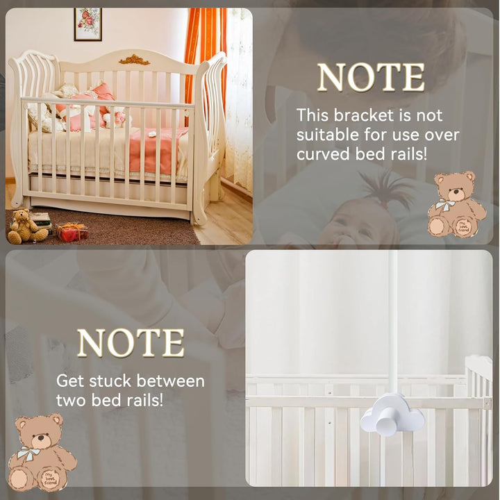 Mobile Halterung Holz für Babybett, Mobile Ständer Weiss Wolken Design, 360°Drehbar Baby Mobile Aufh