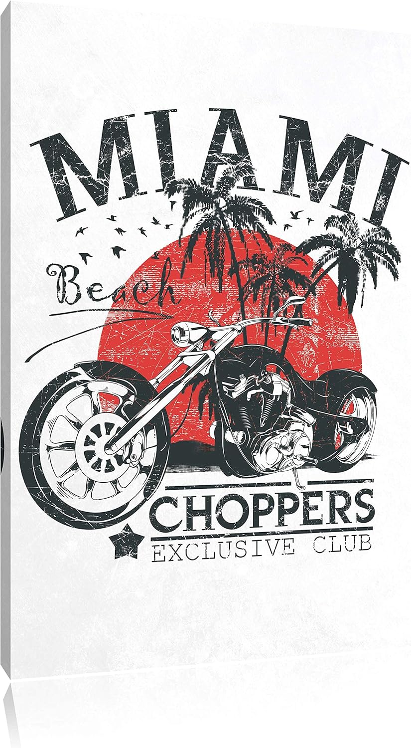 Pixxprint Miami-Choppers White Bild auf Leinwand, XXL riesige Bilder fertig gerahmt mit Keilrahmen,