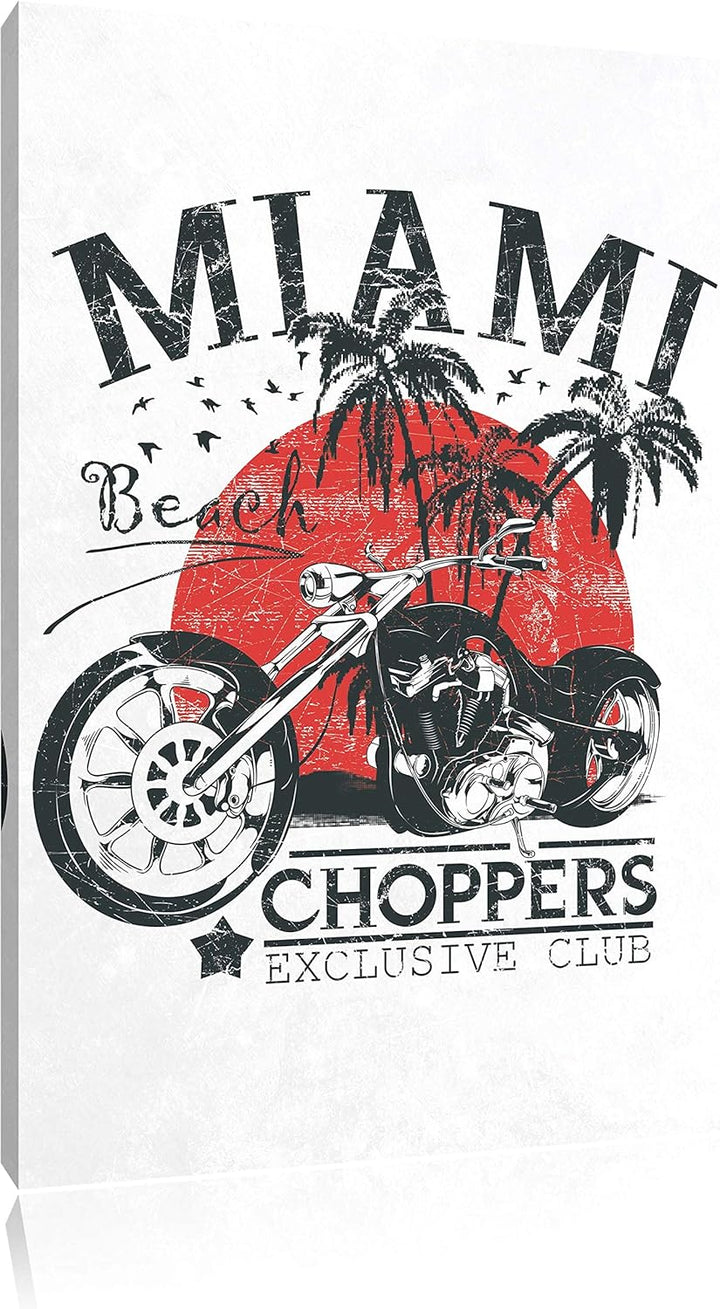 Pixxprint Miami-Choppers White Bild auf Leinwand, XXL riesige Bilder fertig gerahmt mit Keilrahmen,