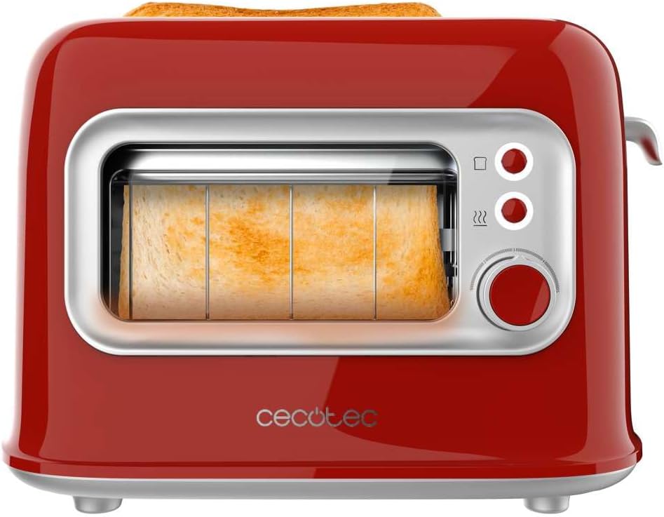 Cecotec Vertikaler Toaster RetroVision Red, 700W Leistung, 2 Extra-breite Schlitze, Einzigartiges An