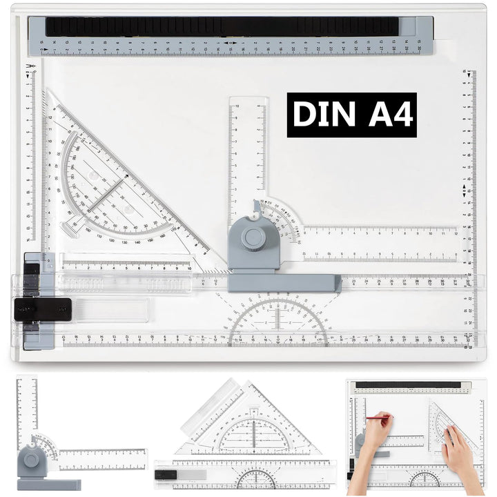 A4 Zeichenbrett, Multifunktional Geo-Board Zeichenplatte Din A4 professionell Zeichentisch mit L‑Win