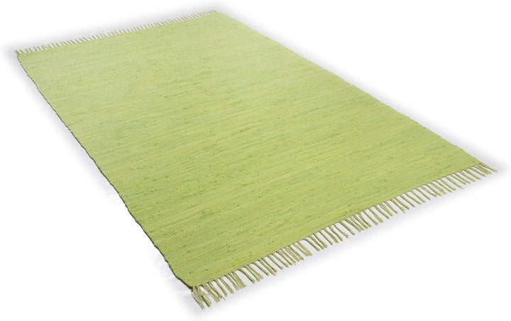 Theko | Dhurry Teppich aus 100% Baumwolle Flachgewebe Teppich Happy Cotton | handgewebt | Farbe: Grü